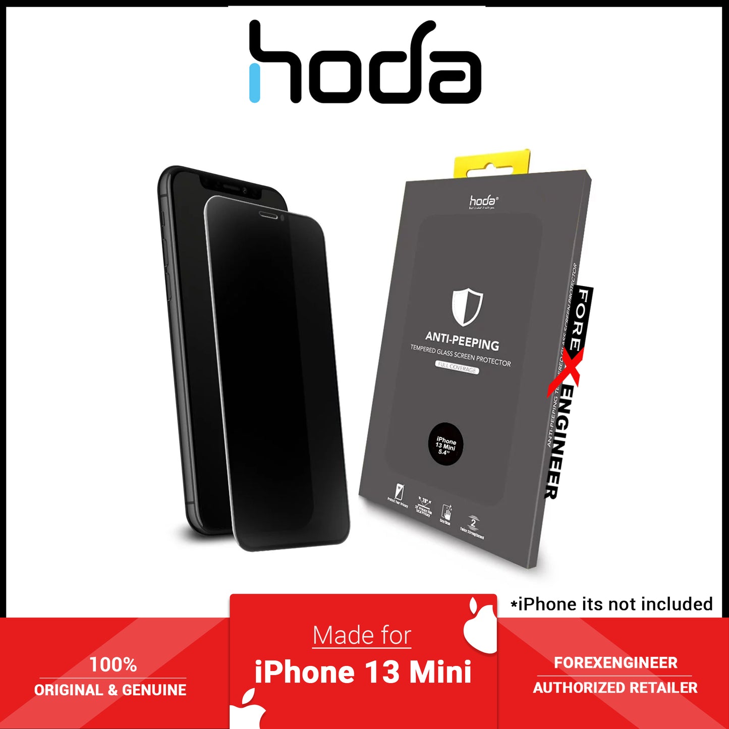 Hoda Tempered Glass for iPhone 13 Mini 5.4" 5G ( 2.5D 0.33mm Full Coverage ) - Anti-Peeper (Barcode: 4711103541678 )