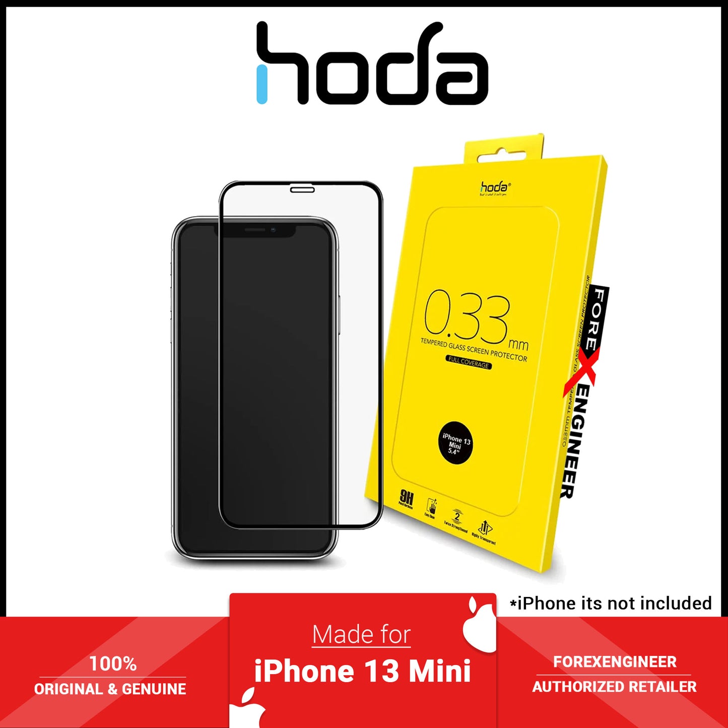 Hoda Tempered Glass for iPhone 13 Mini 5.4" 5G ( 2.5D 0.33mm Full Coverage ) - Clear (Barcode: 4711103541647 )