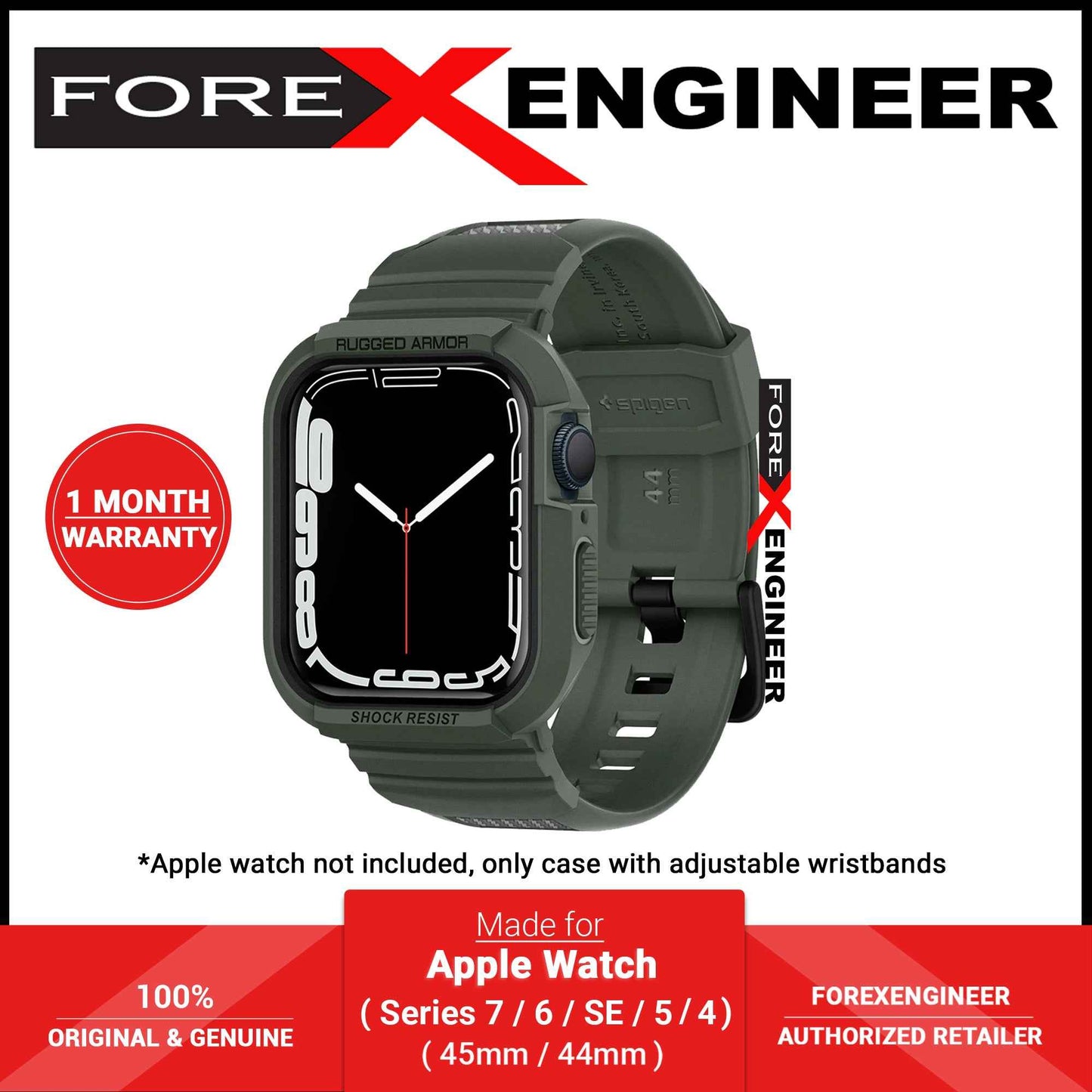 Spigen Rugged Armor PRO for Apple Watch Series 9 to Series 4 ( 45mm - 44mm ) with Wristband - Military Green