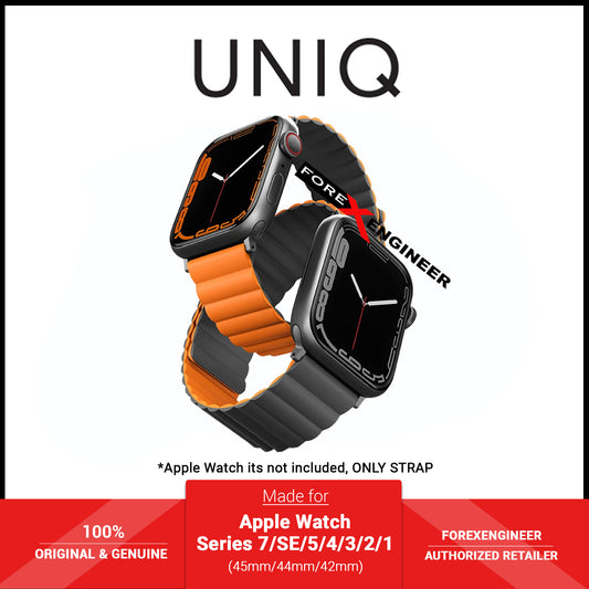 UNIQ Revix Magnetic Silicone Strap for Apple Watch Series 7 - SE - 6 - 5 - 4 - 3 - 2 - 1 ( 45mm - 44mm - 42mm ) - Charcoal ( Grey - Orange ) ( Barcode: 8886463679128 )