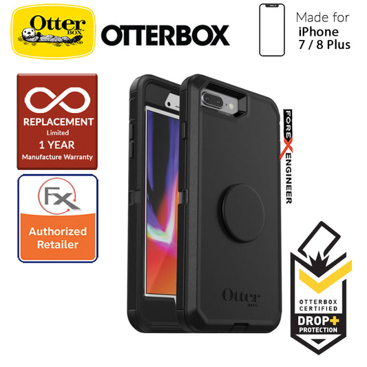 OTTER + POP Defender for iPhone 7 Plus - 8 Plus - Rugged Protective Case with PopSockets - Black