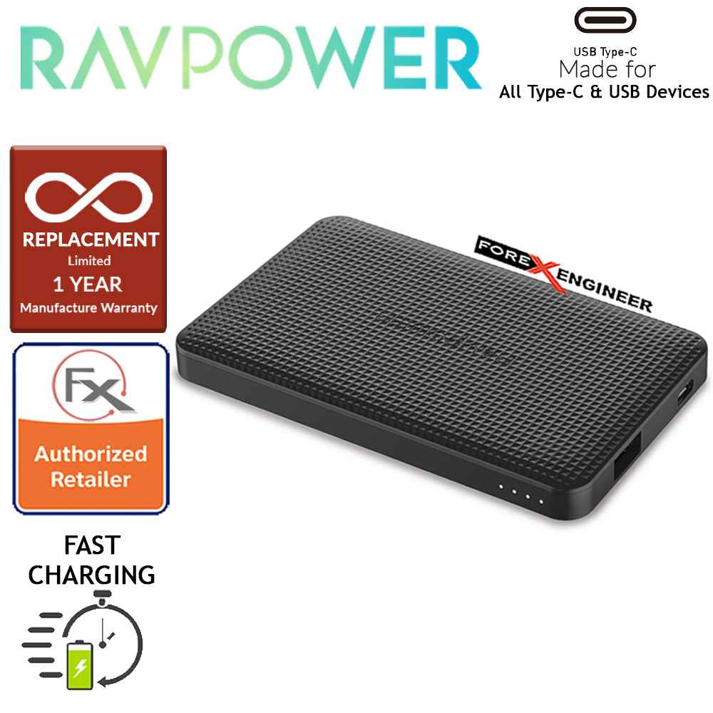 RavPower RP-PB095 20100mAh PD 45W + QC3.0 - Slim Power Bank - Black - Forexengineer-malaysia