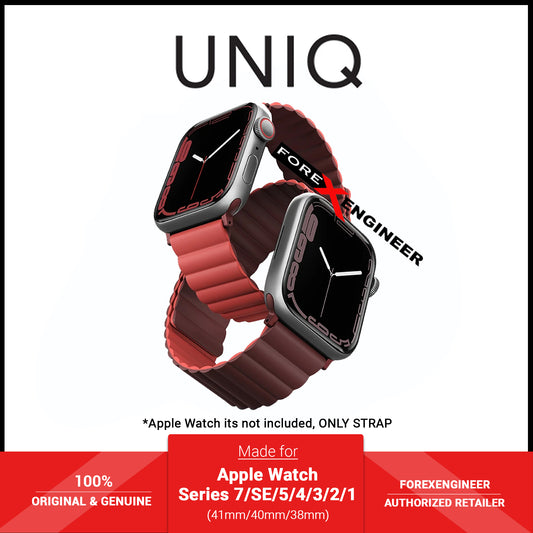 UNIQ Revix Magnetic Silicone Strap for Apple Watch Series 7 - SE - 6 - 5 - 4 - 3 - 2 - 1 ( 41mm - 40mm - 38mm ) - Burgundy ( Maroon - Coral ) (Barcode: 8886463679098 )