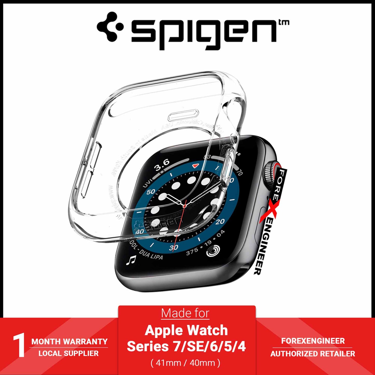 Spigen Liquid Crystal Case for Apple Watch Series 7 - 6 - SE - 5 - 4 ( 41mm - 40mm ) - Clear - Forexengineer -Malaysia- 8809811857801