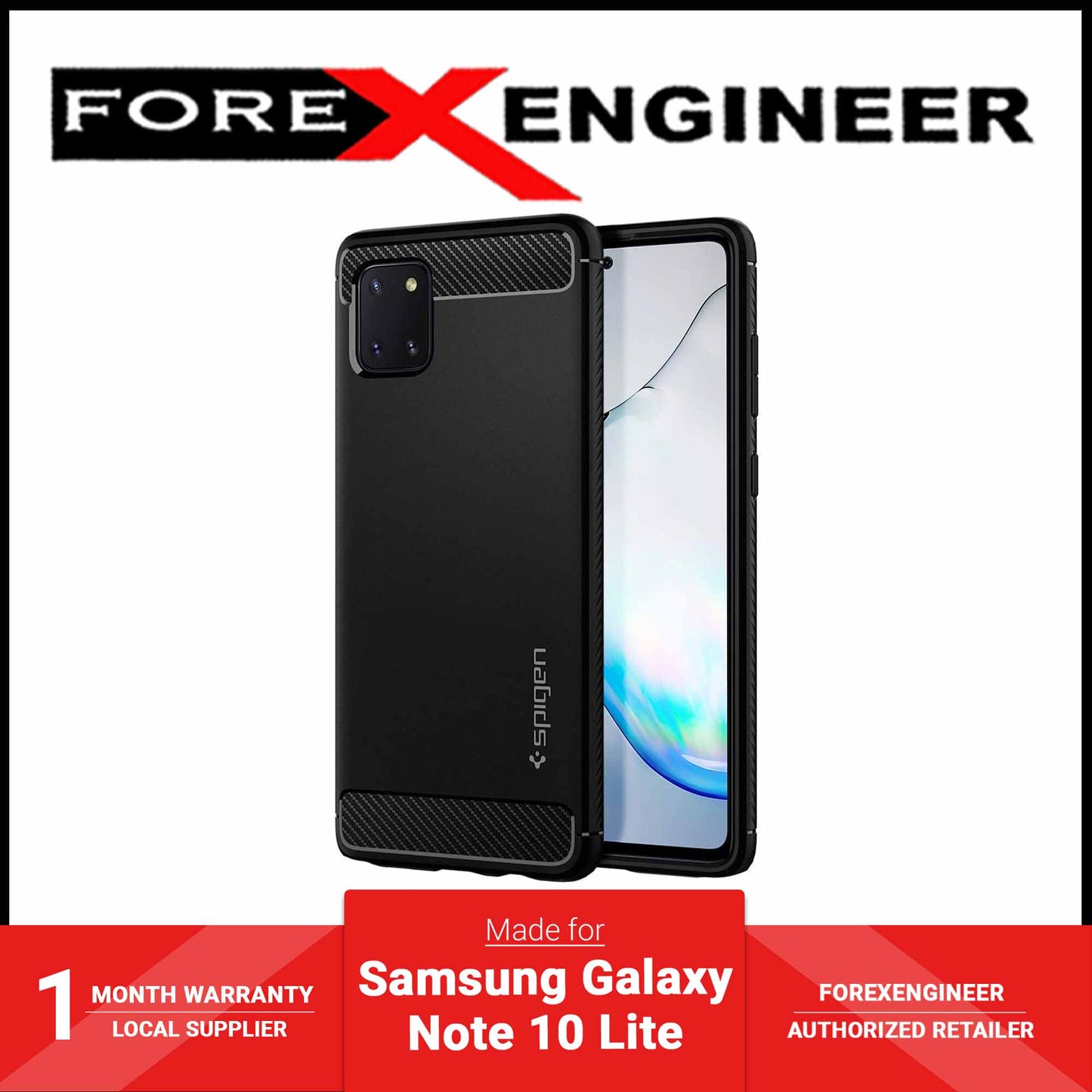 Spigen Rugged Armor Case for Samsung Galaxy Note 10 Lite - Black (Barcode: 8809685625407 ) - Forexengineer -Malaysia- 8809685625407