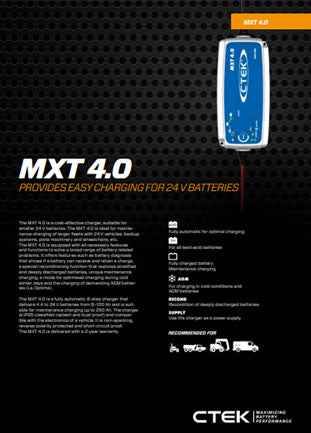 CTEK MXT 4.0 UK 24V Battery Charger + 2 Years Warranty (Barcode: 7350009567787 )