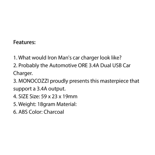 Monocozzi Automotive ORE 3.4A Dual USB Car Charger - Charcoal (Barcode: 4897021599950 ) - Forexengineer -Malaysia- 4897021599950