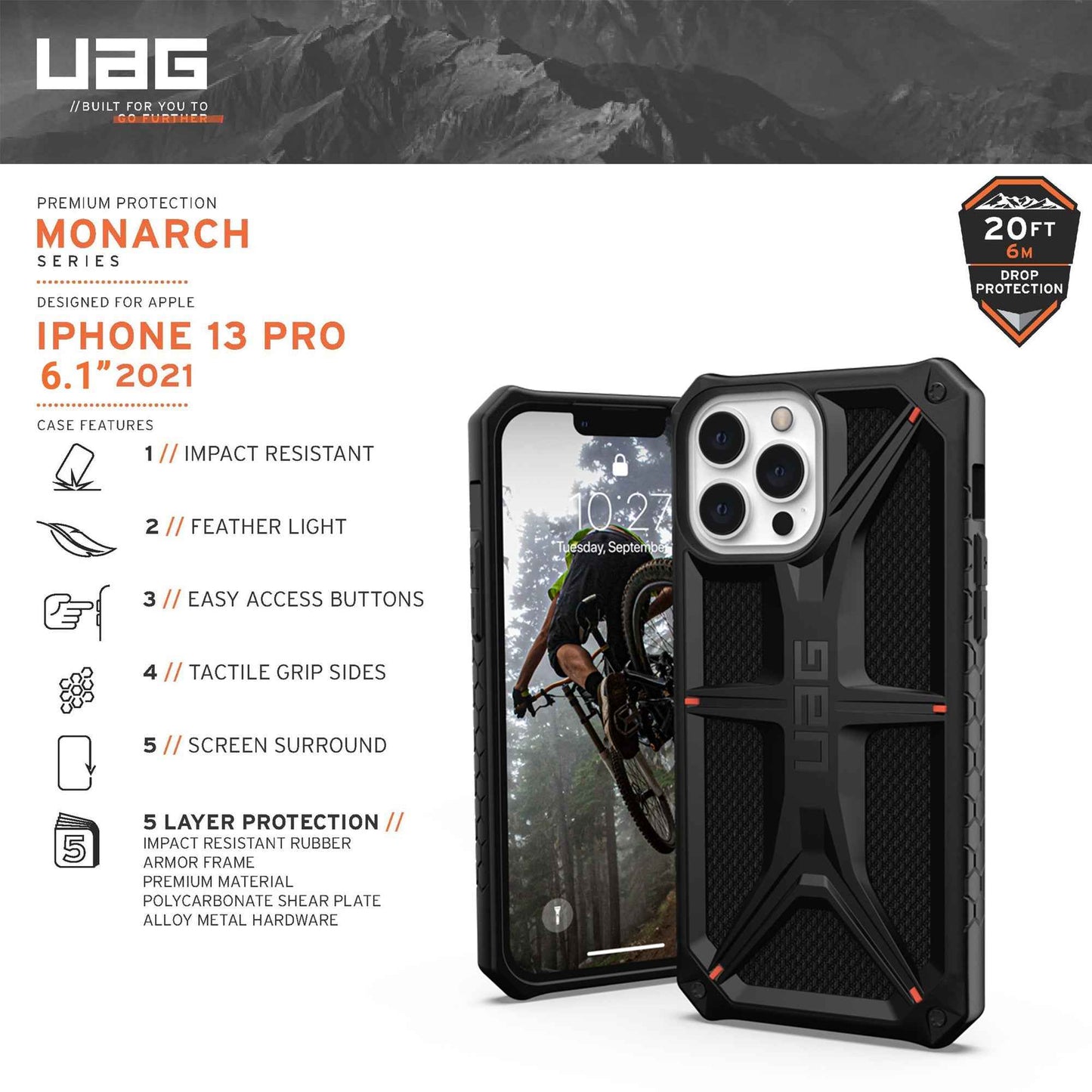 UAG Monarch for iPhone 13 Pro 6.1" 5G - Kevlar Black (Barcode: 810070362898 )