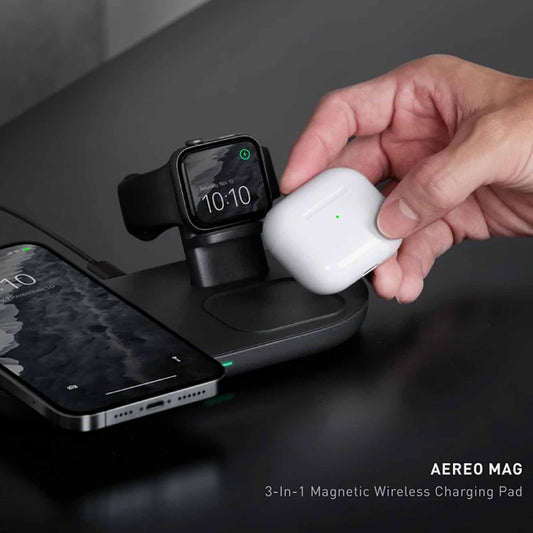 UNIQ Aereo Mag 3 in 1 Magnetic Fast Wireless Charger - Charcoal (Dark Grey) (Barcode: 8886463677131 ) - Forexengineer -Malaysia- 8886463677131