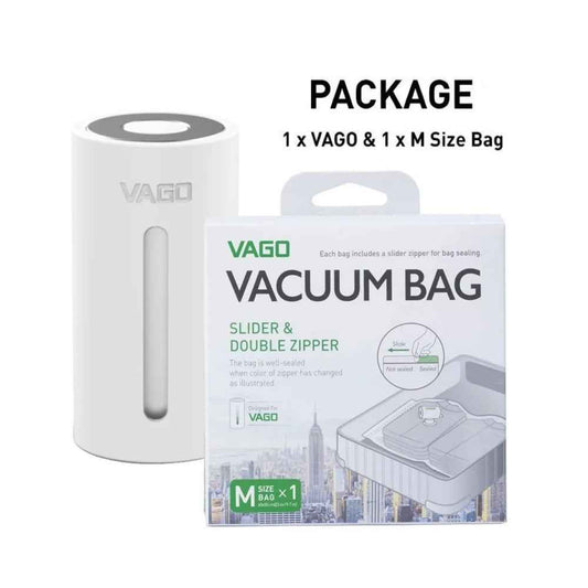 Vago Travel Portable Compressor Vacuum Bag + FREE 1pcs Vago Vacuum Bag M size - White (Barcode: 4713213549018 )
