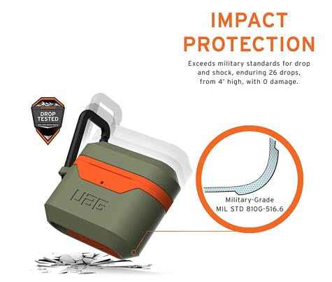 UAG Hardcase Case V2 for Airpods Gen 2 and 1 - Olive Drab - Orange