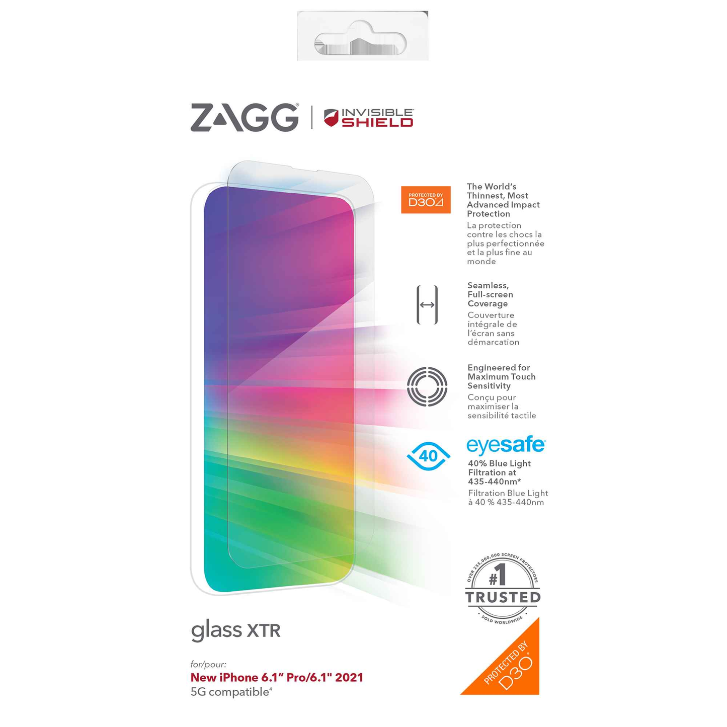 InvisibleShield Glass XTR D30 for iPhone 13 - 13 Pro 6.1" 5G - Case Friendly Screen (Barcode: 840056148925 )