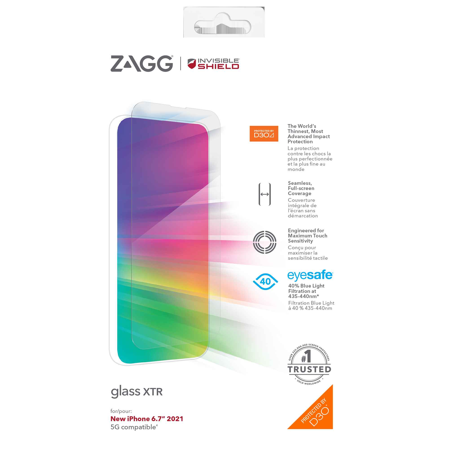 InvisibleShield Glass XTR D30 for iPhone 13 Pro Max 6.7" 5G - Case Friendly Screen (Barcode: 840056148932 )