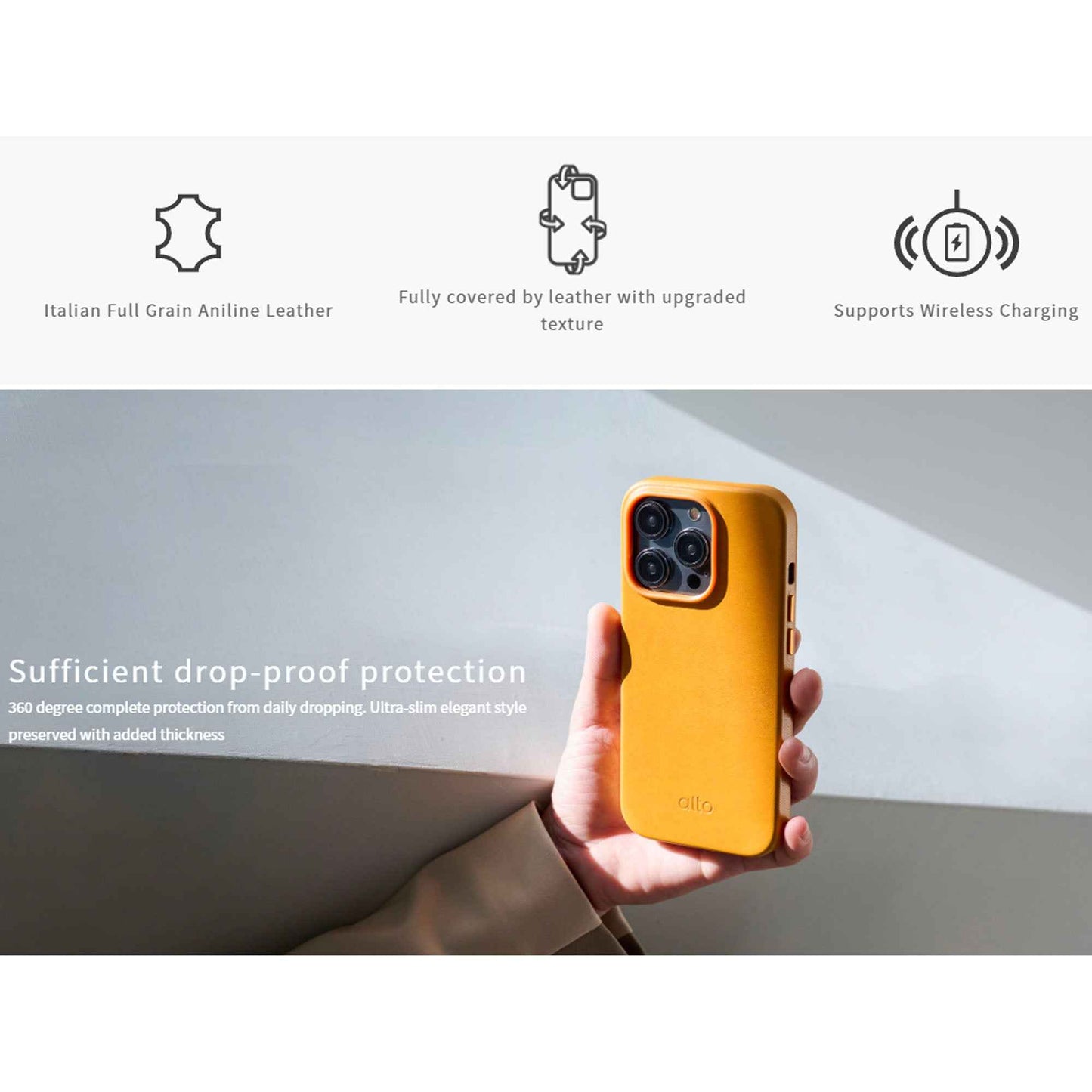 Alto Original for iPhone 14 Pro - Italian Full Grain Aniline Leather - Caramel Brown (Barcode: 728028514667 )