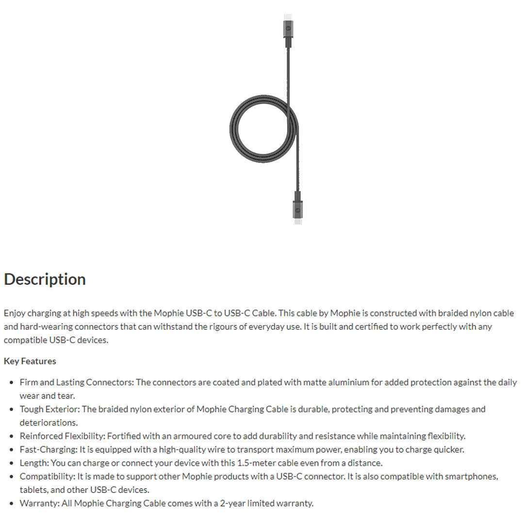 Mophie USB-C to USB-C ( 3.1 ) ( 1.5m ) - Black (Barcode: 848467093612 )