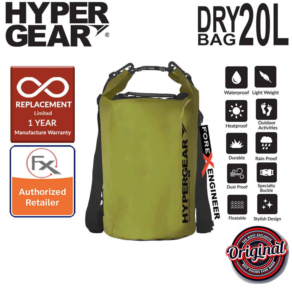 HyperGear Dry Bag 20L - IPX6 Waterproof Specification - Army Green - Forexengineer-malaysia