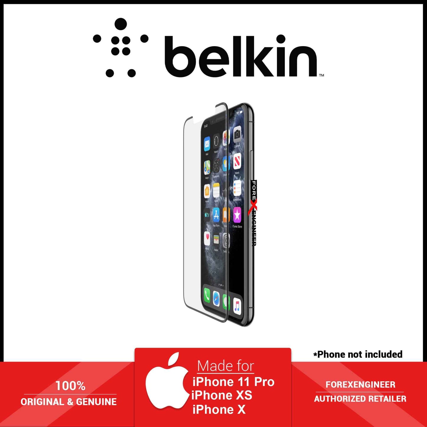 Belkin EZ Tray Tempered Curve Glass for iPhone 11 Pro - Xs - X - Clear