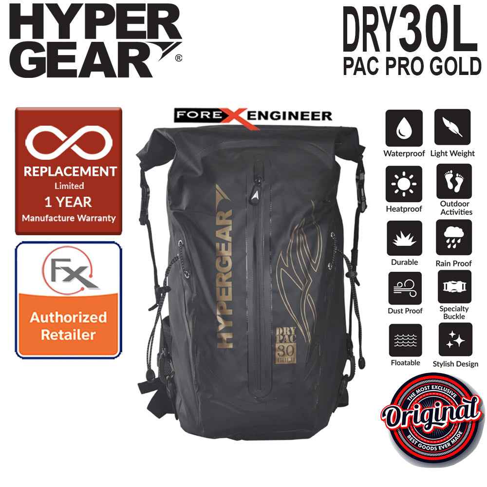 HyperGear Dry Pac Pro Gold 30L - 100% Waterproof & Heavy Duty Material - Black - Forexengineer-malaysia