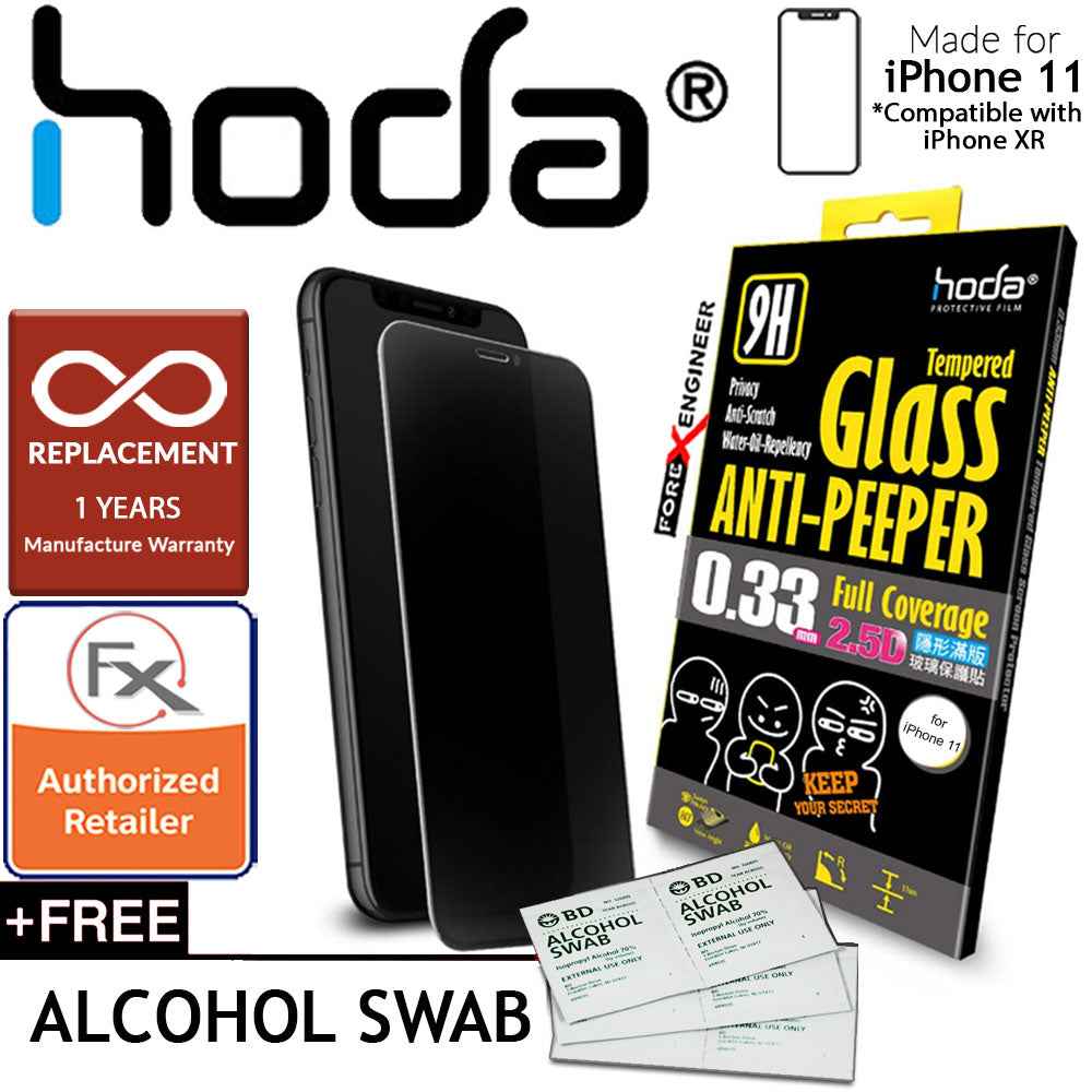 Hoda Tempered Glass for iPhone 11 ( Compatible with iPhone XR ) - 2.5D 0.33mm Full Coverage Anti-Peeper Privacy Screen Protector (Black) + FREE Alchohol Swab + 1 Year Warranty - Forexengineer-malaysia