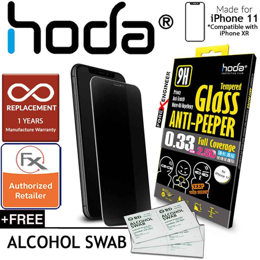 Hoda Tempered Glass for iPhone 11 ( Compatible with iPhone XR ) - 2.5D 0.33mm Full Coverage Anti-Peeper Privacy Screen Protector (Black) + FREE Alchohol Swab + 1 Year Warranty - Forexengineer-malaysia