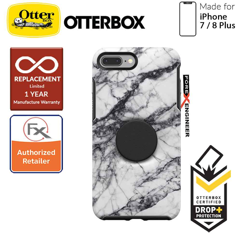 OTTER + POP Symmetry for iPhone 7 Plus - 8 Plus - Slim Protective Case with Pop Sockets - White Marble - Forexengineer-malaysia