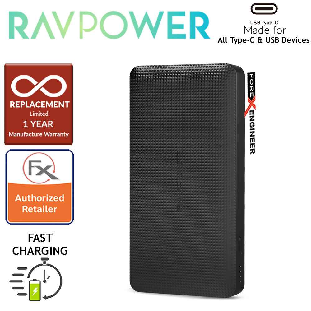RavPower RP-PB095 20100mAh PD 45W + QC3.0 - Slim Power Bank - Black - Forexengineer-malaysia