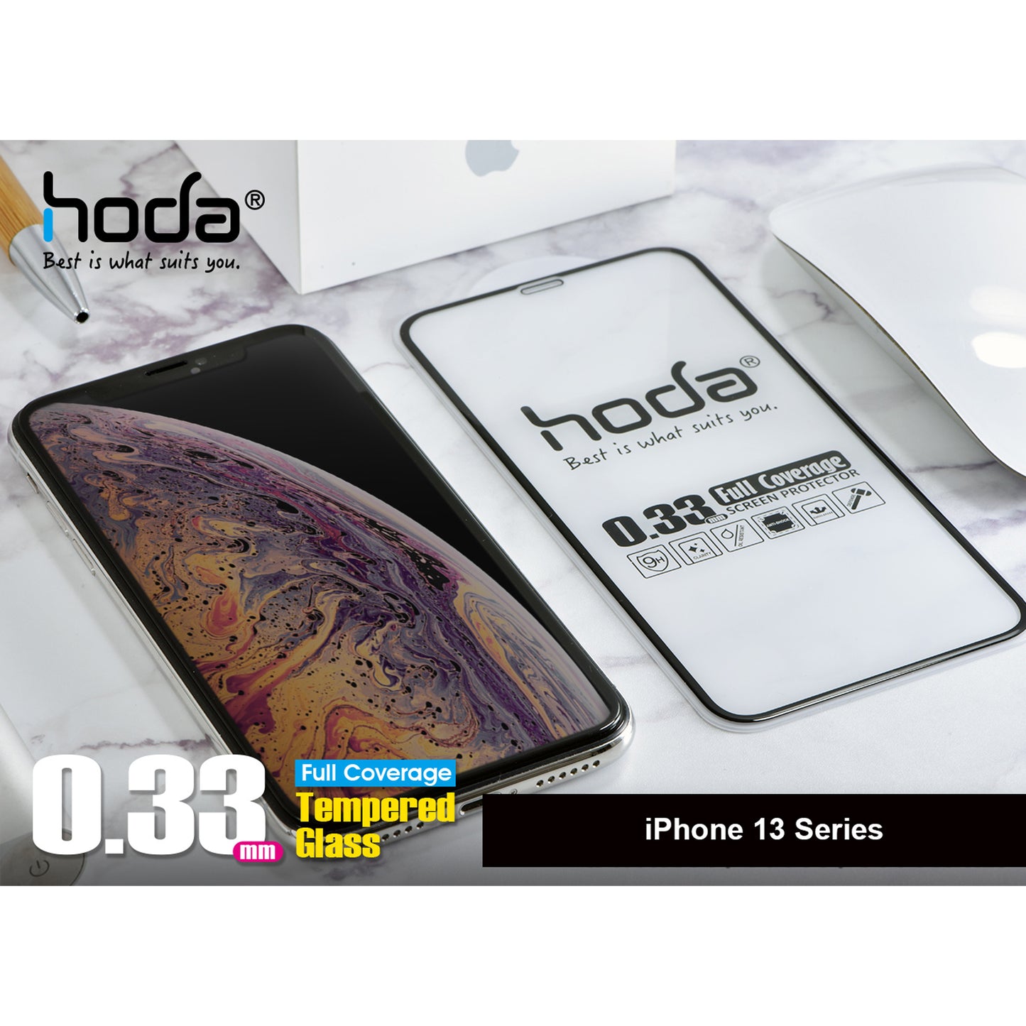 Hoda Tempered Glass for iPhone 13 Mini 5.4" 5G ( 2.5D 0.33mm Full Coverage ) - Clear (Barcode: 4711103541647 )