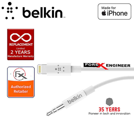 Belkin 3.5mm Audio Cable With Lightning Connector - MFi-Certified Lightning to Aux Cable for iPhone - White - Forexengineer-malaysia