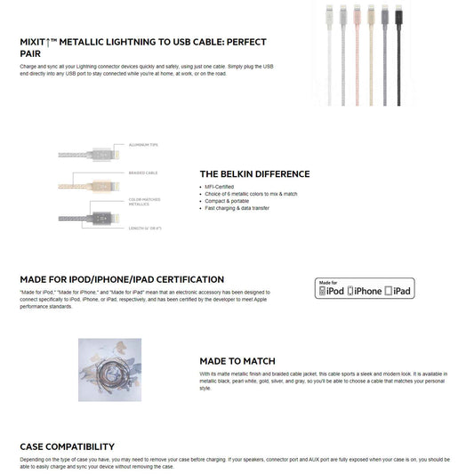 BELKIN MIXIT Metallic Sync - Charge Lightning Cable - Premium 2.4A ( 1.2m ) - Gold (Barcode: 745883656332 )