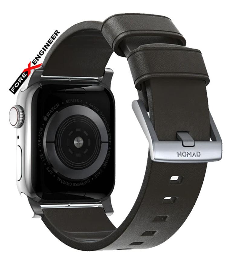 Nomad Active Strap Waterproof Mocha Brown Leather for Apple Watch Series 7 - SE - 6 - 5 - 4 - 3 - 2 - 1 ( 45mm - 44mm - 42mm ) ( Silver Hardware ) ( Barcode : 856500018331 )