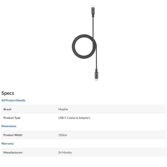 Mophie USB-C to USB-C ( 3.1 ) ( 1.5m ) - Black (Barcode: 848467093612 )