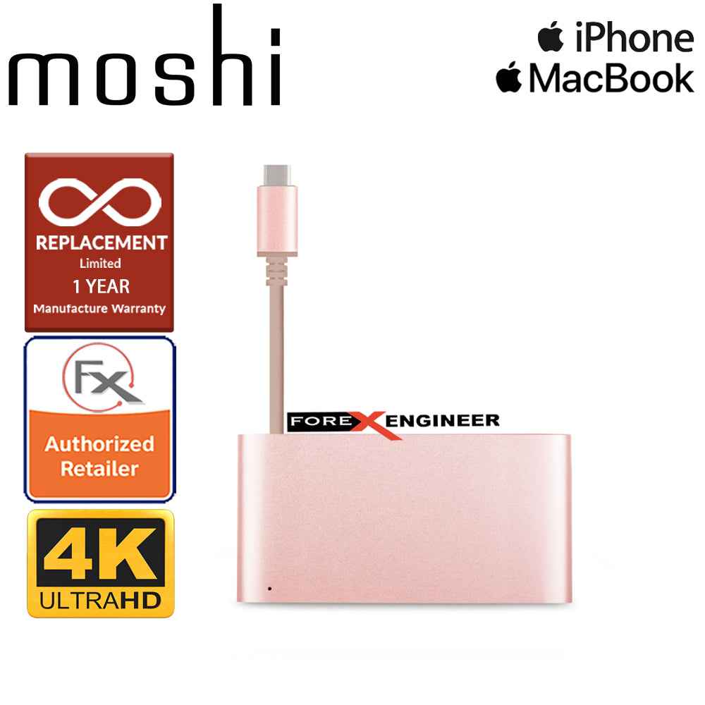 Moshi USB-C Multiport Adapter 3-in-1 hub ( USB-C - HDMI - Micro USB ) - Golden Rose - Forexengineer-malaysia