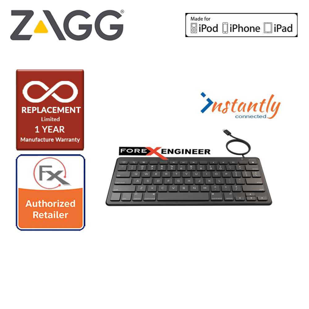 Zagg Lightning Wired Keyboard - 18 inch cable connects to any Apple device with Lightning port - Forexengineer-malaysia