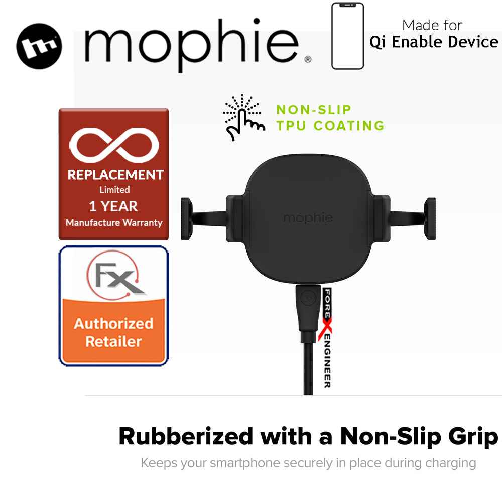 Mophie Wireless Charge Stream Vent Mount - 10W of power to Qi-enabled smartphone - Black (wireless charging station) - Forexengineer-malaysia