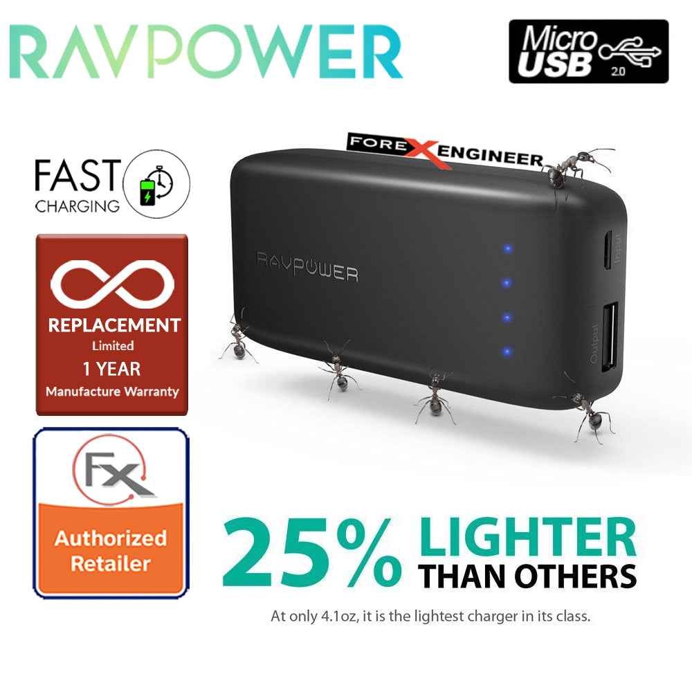 RavPower RP-PB060 Portable Charger 6700mAh - Candy bar Sized Pocket Power Bank - Black - Forexengineer-malaysia