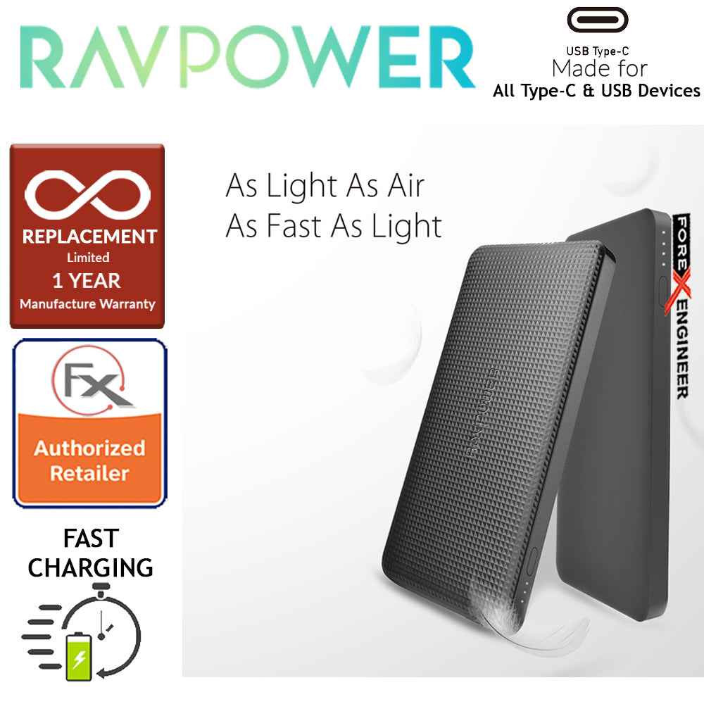 RavPower RP-PB095 20100mAh PD 45W + QC3.0 - Slim Power Bank - Black - Forexengineer-malaysia