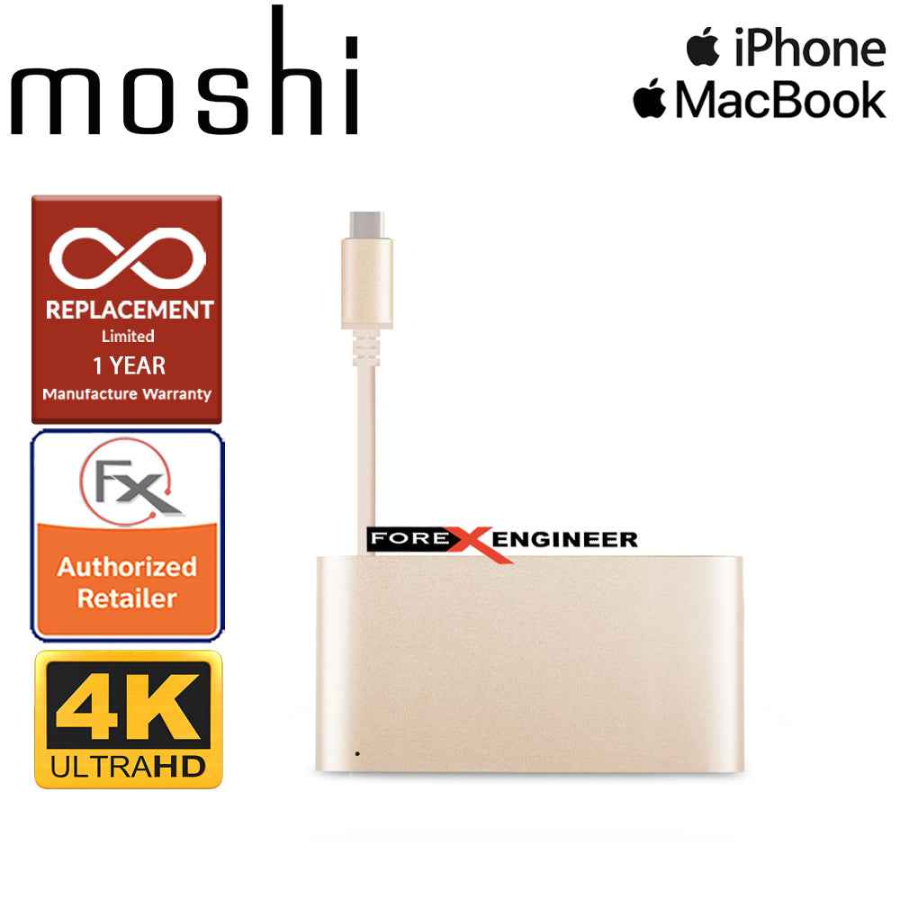Moshi USB-C Multiport Adapter 3-in-1 hub ( USB-C - HDMI - Micro USB ) - Satin Gold - Forexengineer-malaysia