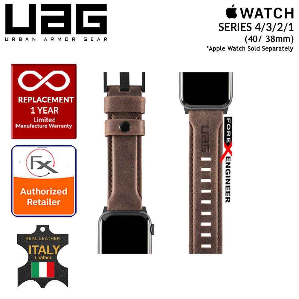 UAG Leather Strap for Apple Watch Series 7 - SE - 6 - 5 - 4 - 3 - 2 - 1 ( 41mm - 40mm - 38mm ) - Made with Italian Leather - Brown - Forexengineer-malaysia