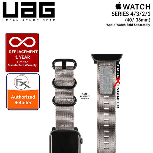 UAG Nato Strap for Apple WatchSeries 7 - SE - 6 - 5 - 4 - 3 - 2 - 1 ( 41mm - 40mm - 38mm ) - High Strength Nylon Weave - Grey - Forexengineer-malaysia