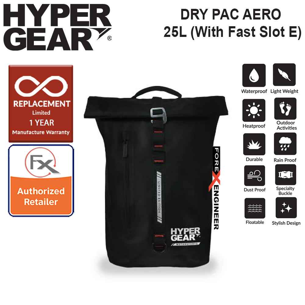 Hypergear Dry Pac  Aero 25L - Heavy-duty Design and IPX6 Waterproof Specification - Black ( Bundle With Fast Slot E) (302111+306051) - Forexengineer-malaysia