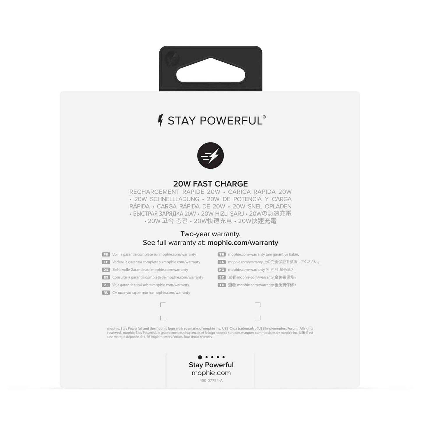 Mophie Wall Adapter USB-C PD 20W - Fast Charging - Black