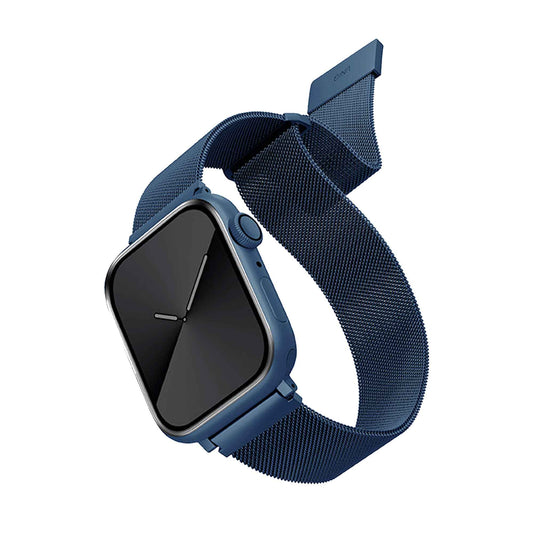 UNIQ Dante Stainless Steel Mesh Strap for Apple Watch Series 7 - SE - 6 - 5 - 4 - 3 - 2 - 1 ( 45mm - 44mm - 42mm ) - Cobalt Blue