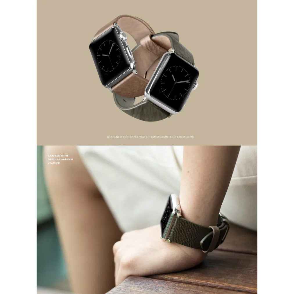 VIVA MADRID Montre Duo Leather Strap for Apple Watch Series 7 - SE - 6 - 5 - 4 - 3 - 2 - 1 ( 41mm - 40mm - 38mm ) - Green & Beige (Barcode: 8886461234572 )