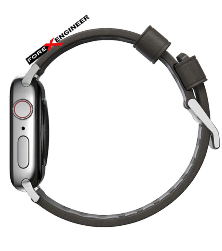 Nomad Active Strap Waterproof Mocha Brown Leather for Apple Watch Series 7 - SE - 6 - 5 - 4 - 3 - 2 - 1 ( 45mm - 44mm - 42mm ) ( Silver Hardware ) ( Barcode : 856500018331 )