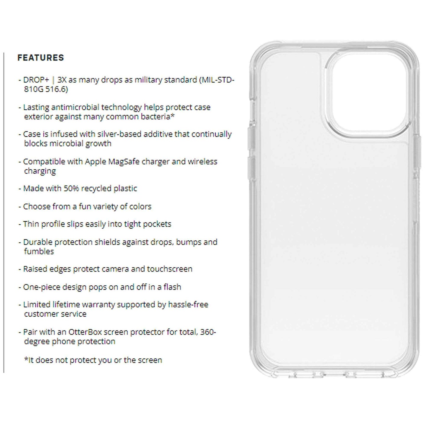 Otterbox Symmetry Clear for iPhone 13 Pro 6.1" 5G - Antimicrobial Case - Clear (Barcode: 840104265246 )