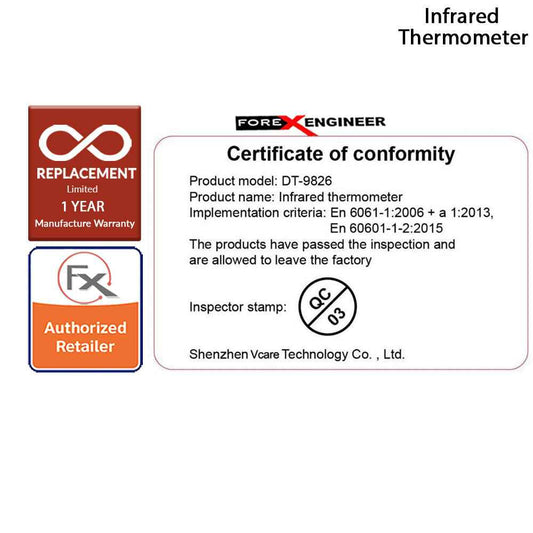 VCARE Non Contact Infrared Thermometer ( CE TUV Certified ) ( Barcode : DT-9826 ) + 1 Year Warranty