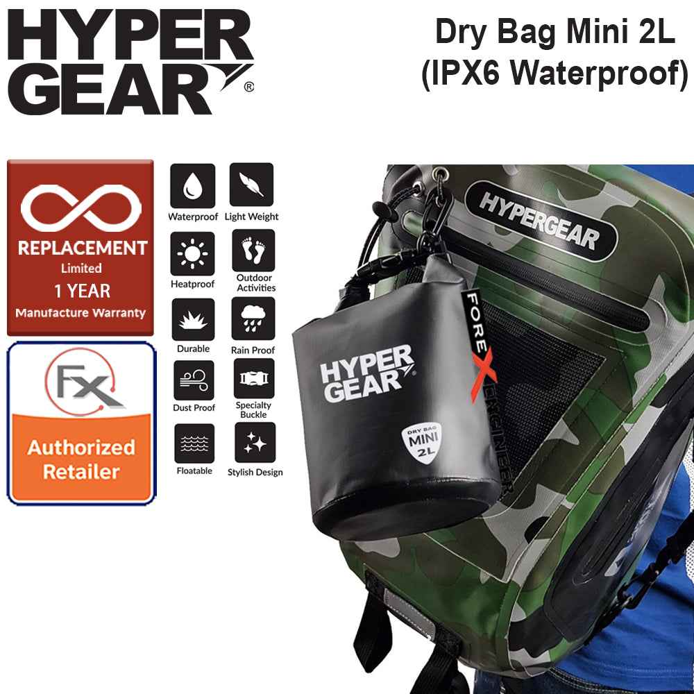 HyperGear Dry Bag Mini 2L - IPX6 Waterproof Specification - Black - Forexengineer-malaysia