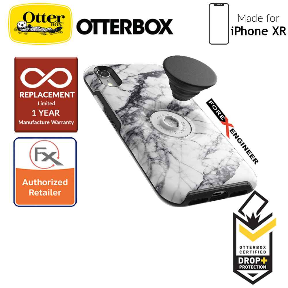 OTTER + POP Symmetry for iPhone XR - Slim Protective Case with PopSockets - White Marble - Forexengineer-malaysia