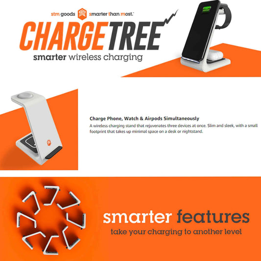 STM ChargeTree 3 in 1 wireless charging station - for iPhone , Apple Watch , and Airpods ( White ) ( Barcode : 810046110003 )