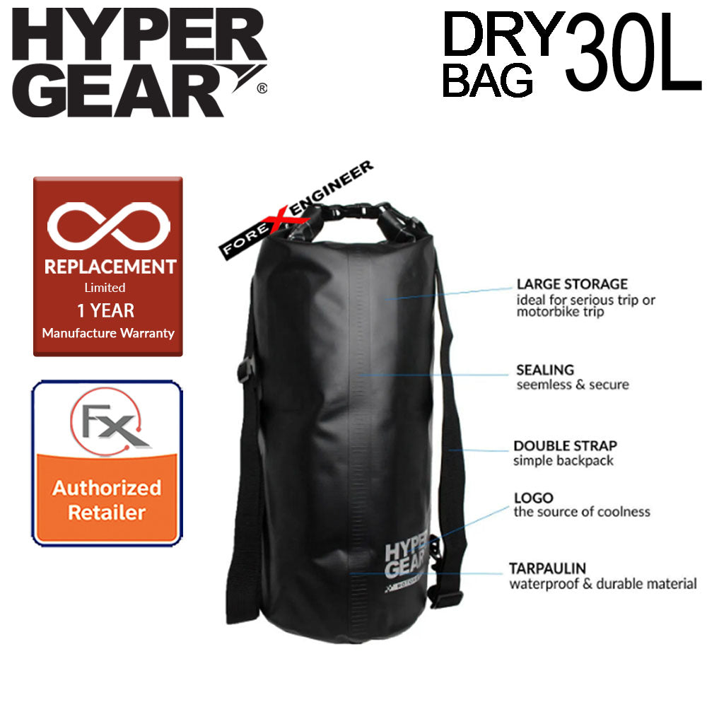 Hypergear Dry Bag Vroom 30L - IPX6 Waterproof with Strap Holders Included ( Black ) ( Barcode : 301211)